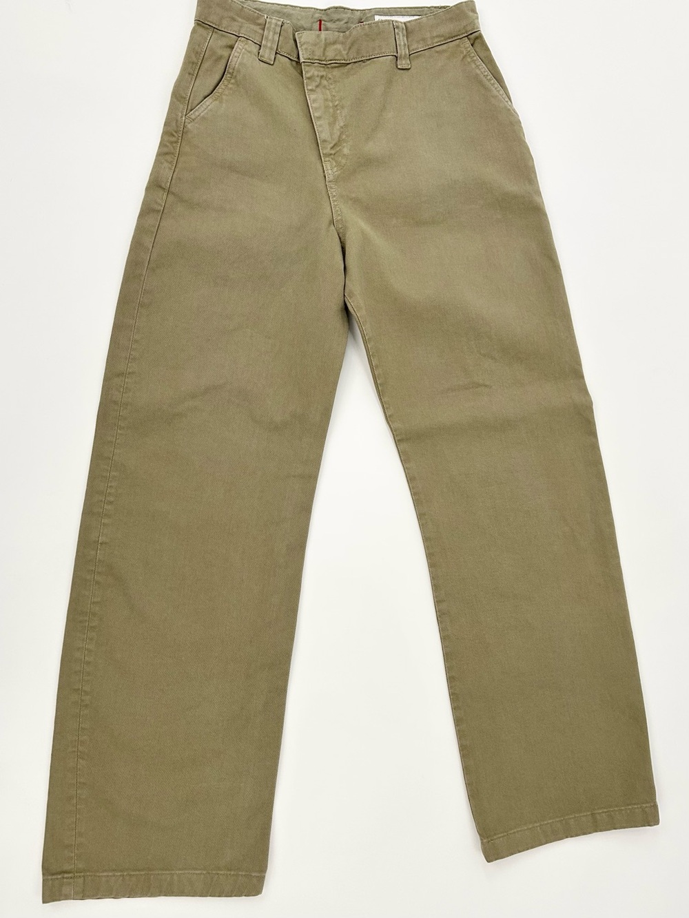 Zara Olive High Rise Wide Leg Pants Asymmetrical Waistband Size 5